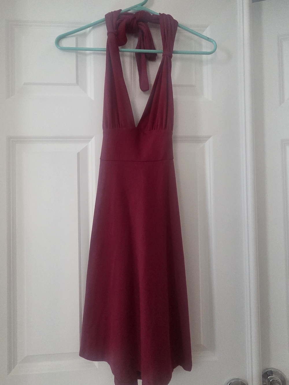 Burgundy Halter Mini Dress - Classic Women's Dress